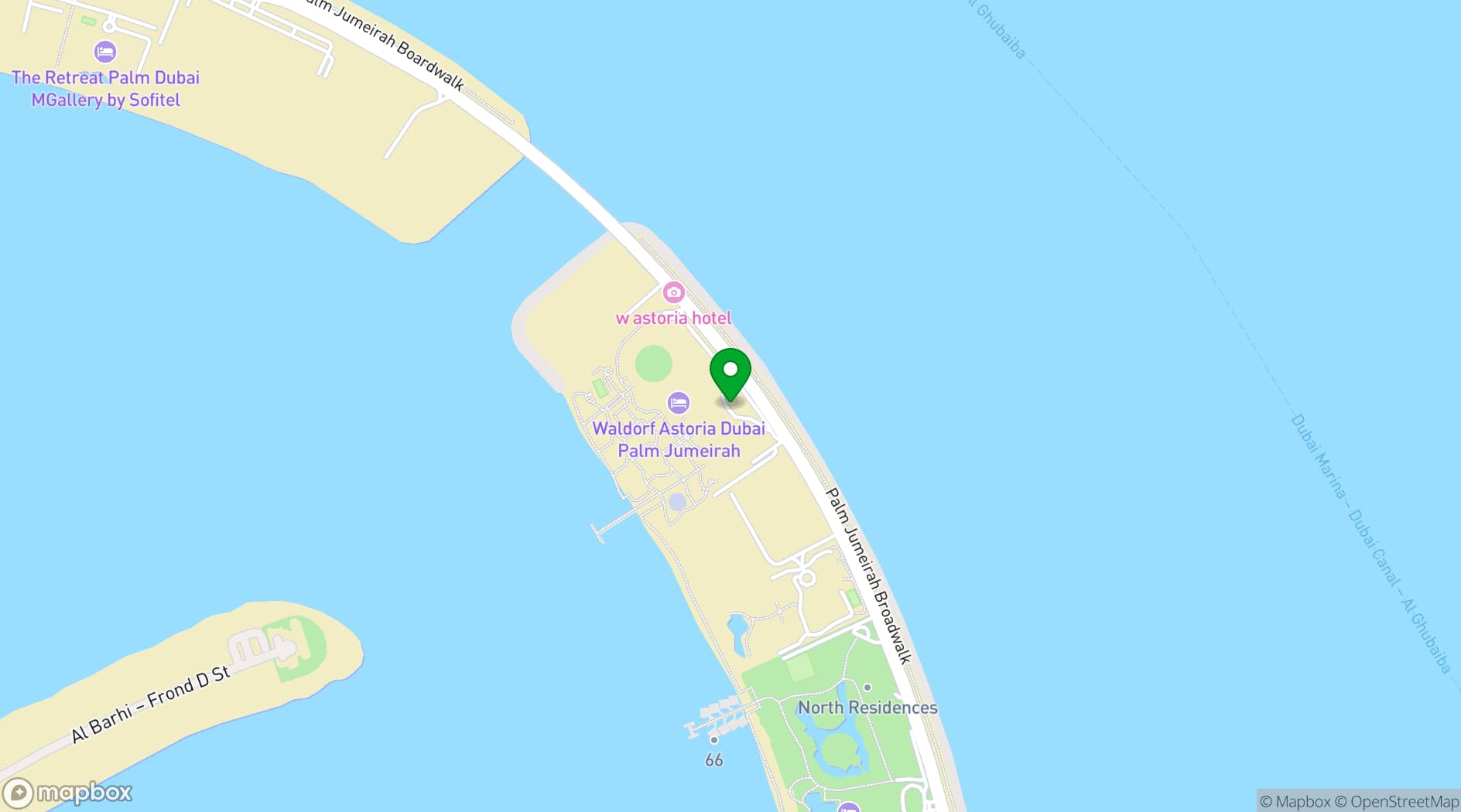 Map showing Waldorf Astoria Dubai Palm Jumeirah
