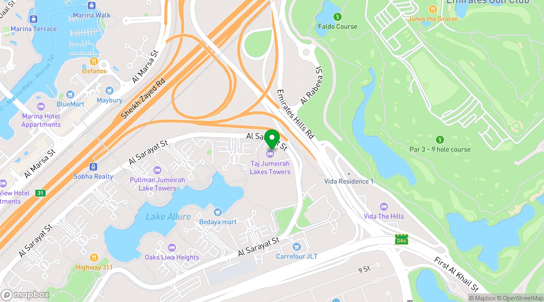 Map showing Taj Jumeirah Lakes Towers
