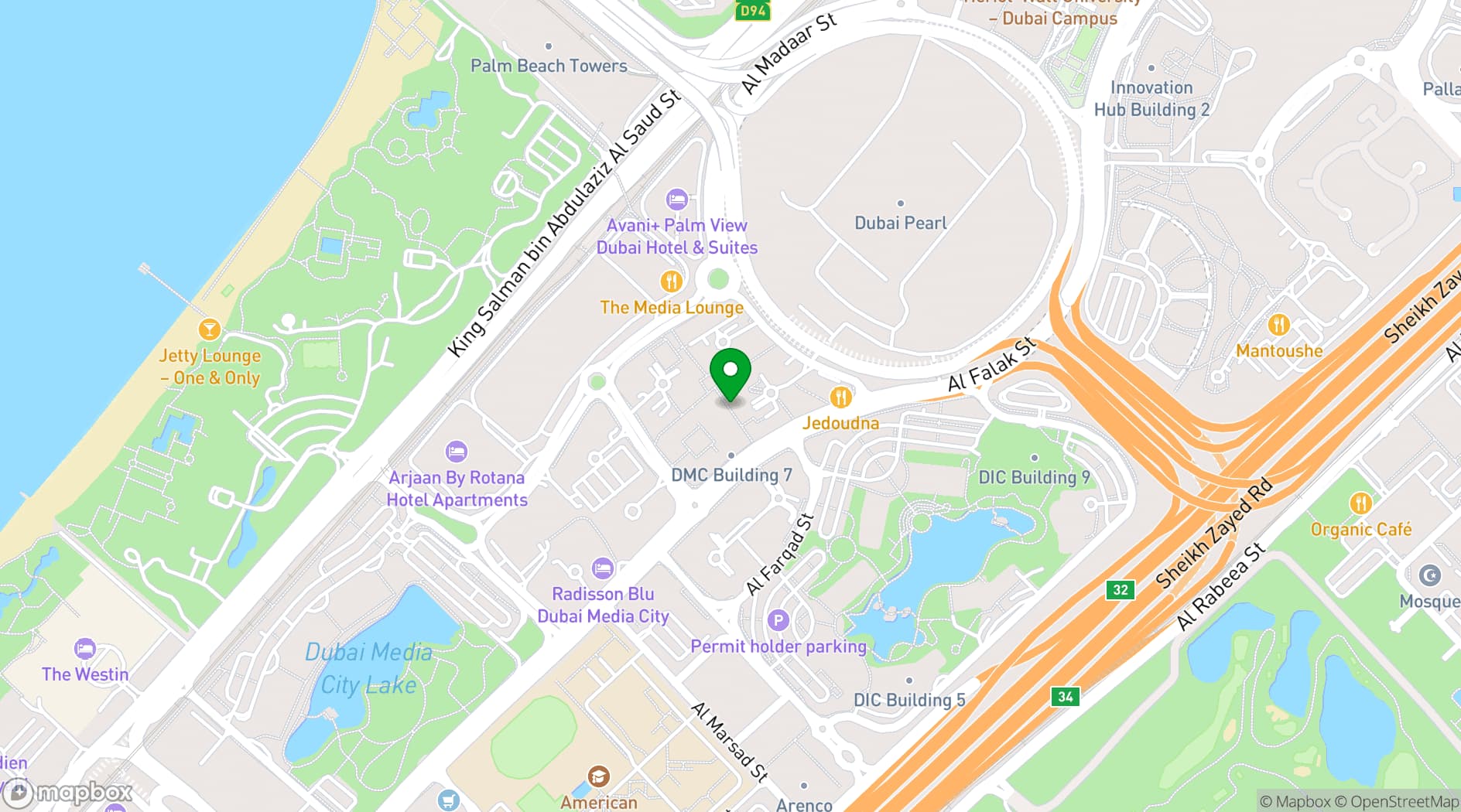 Map showing Radisson Blu Hotel, Dubai Media City