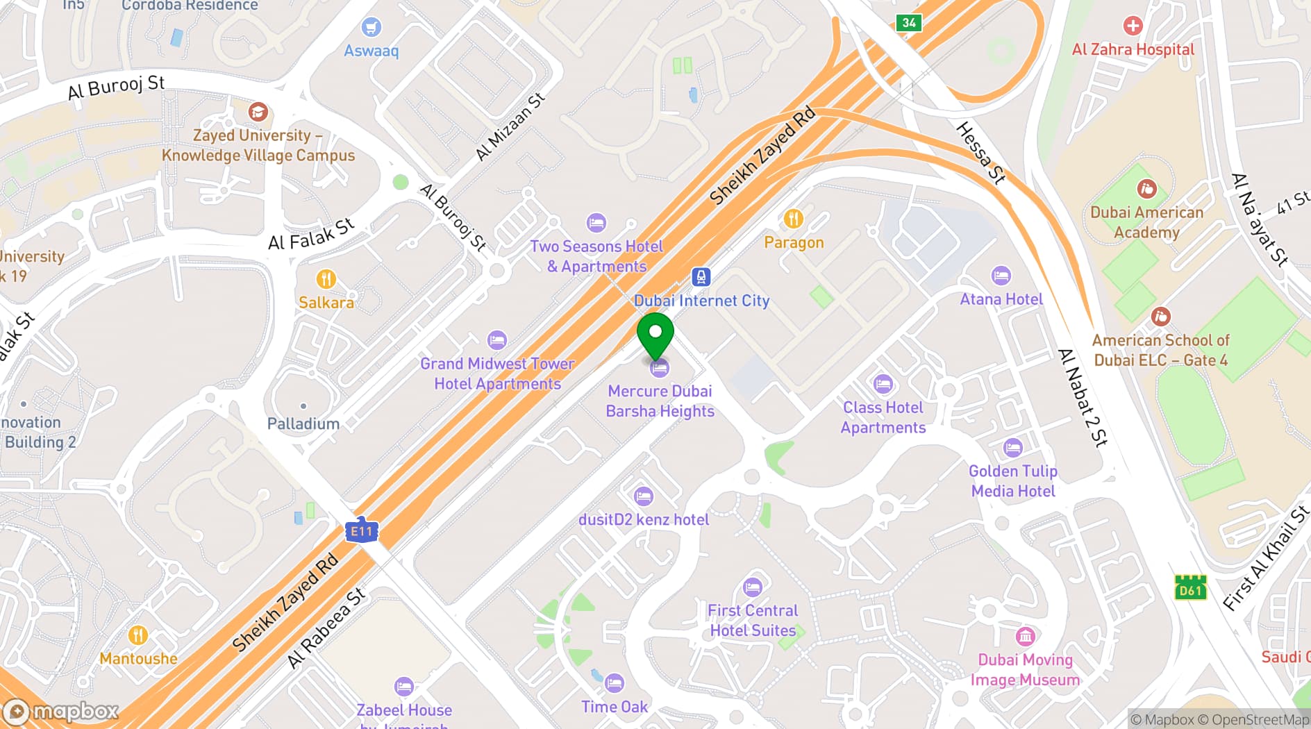 Map showing Mercure Dubai Barsha Heights