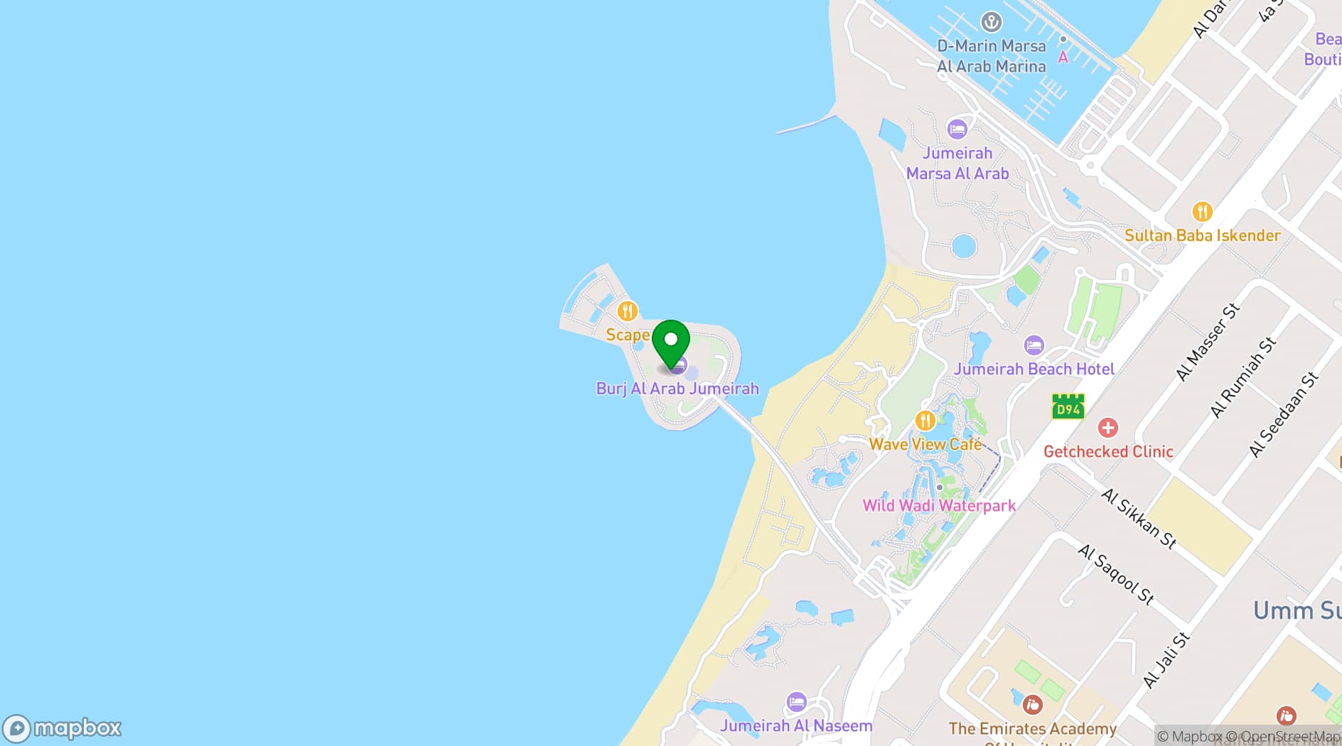 Map showing Jumeirah Beach Hotel