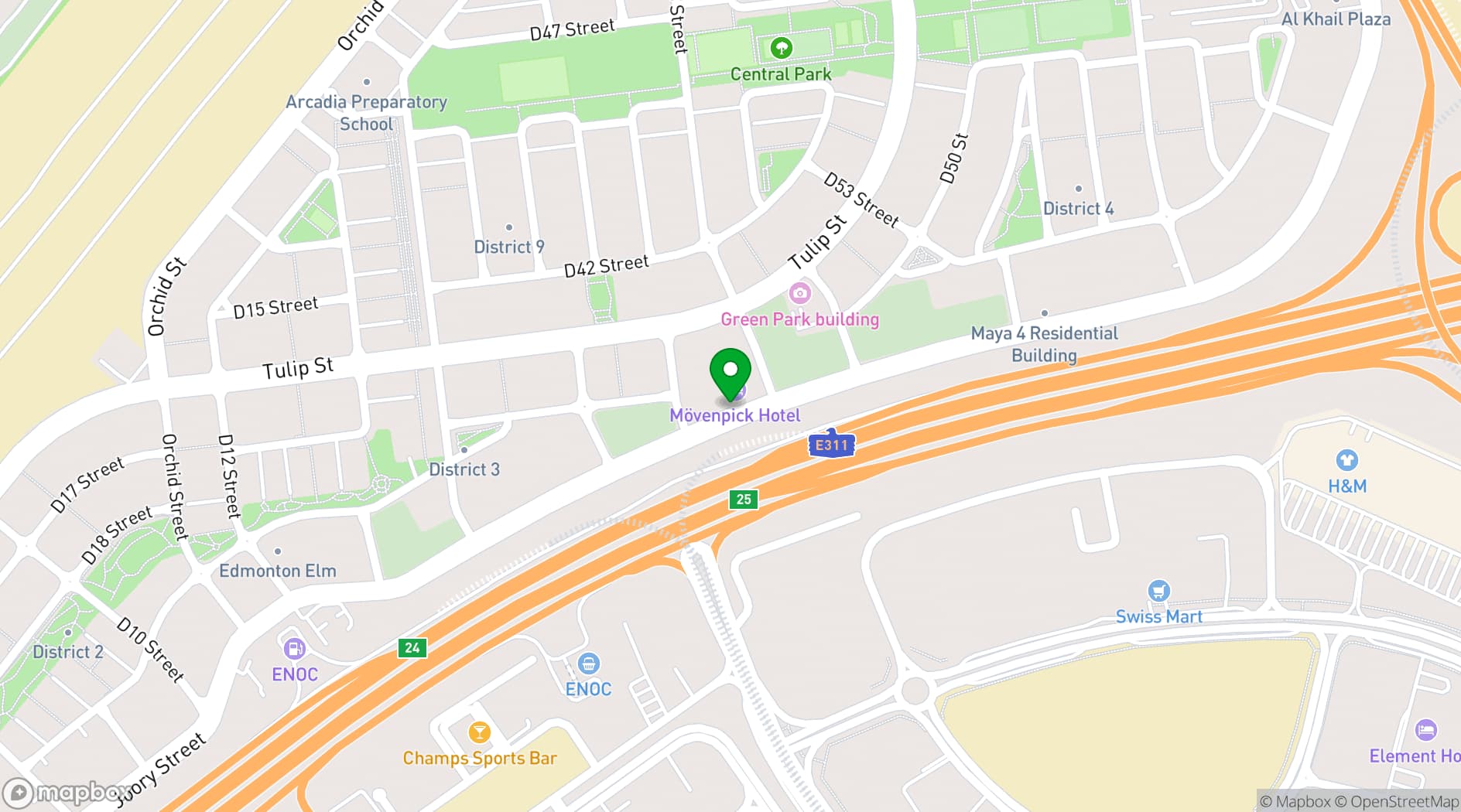 Map showing Mövenpick Hotel Jumeirah Village Triangle