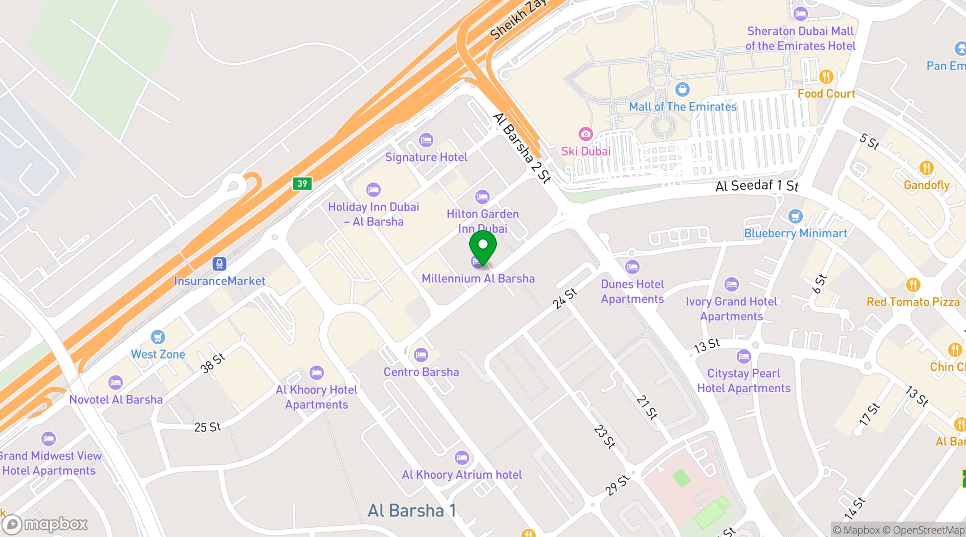 Map showing Millennium Al Barsha
