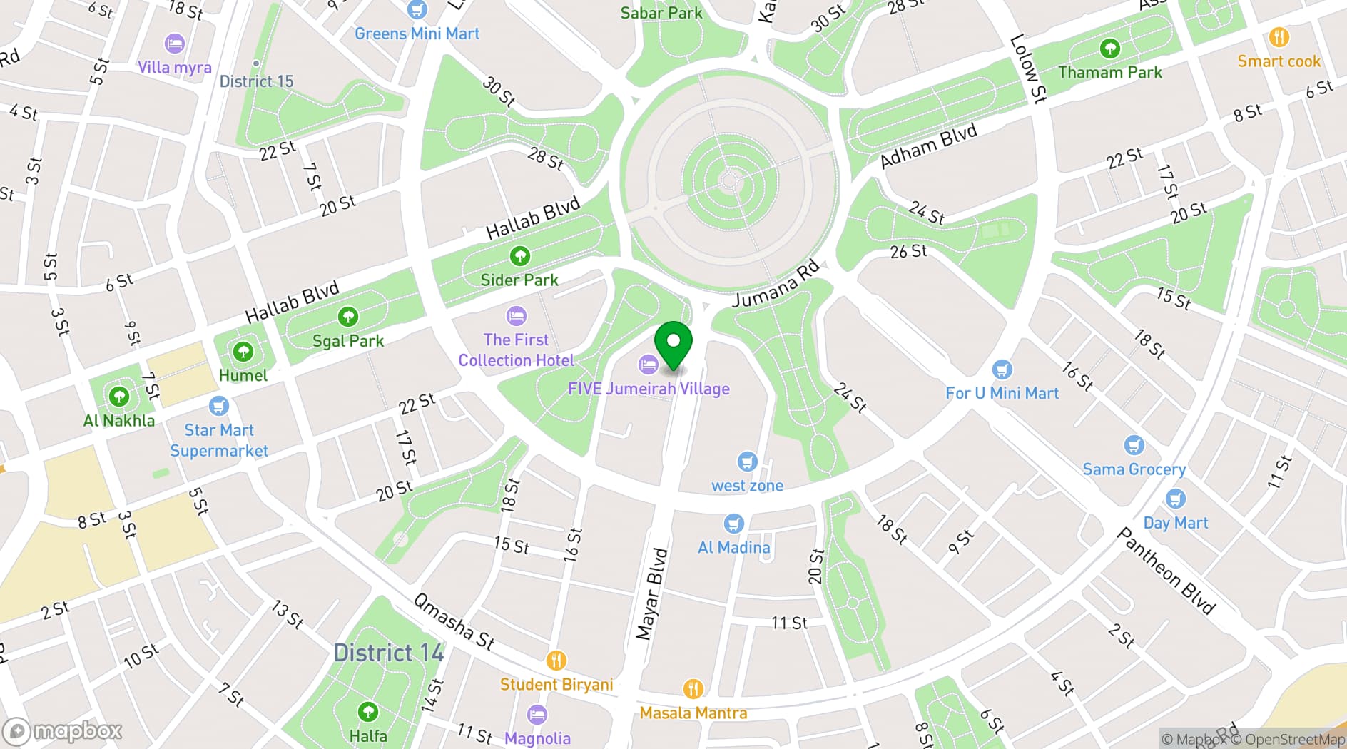 Map showing FIVE Jumeirah Village Hotel