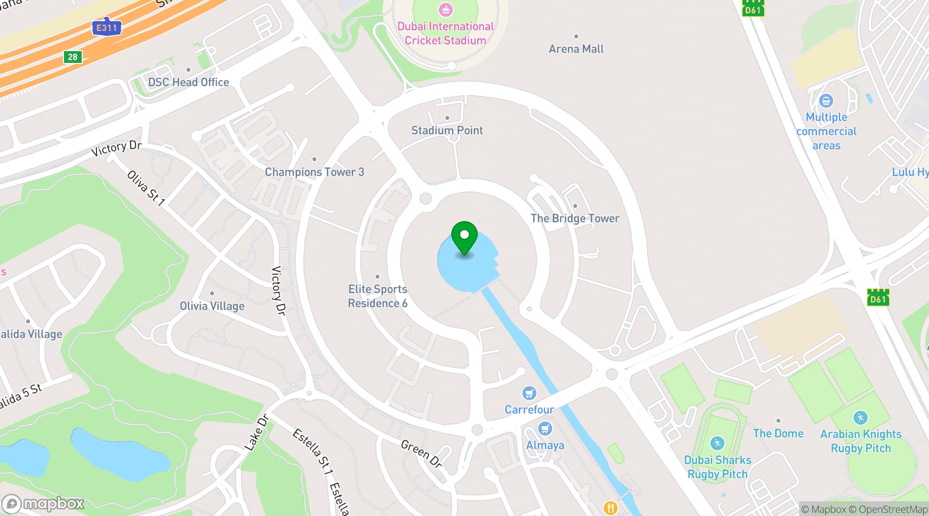 Map showing Dubai Sports City