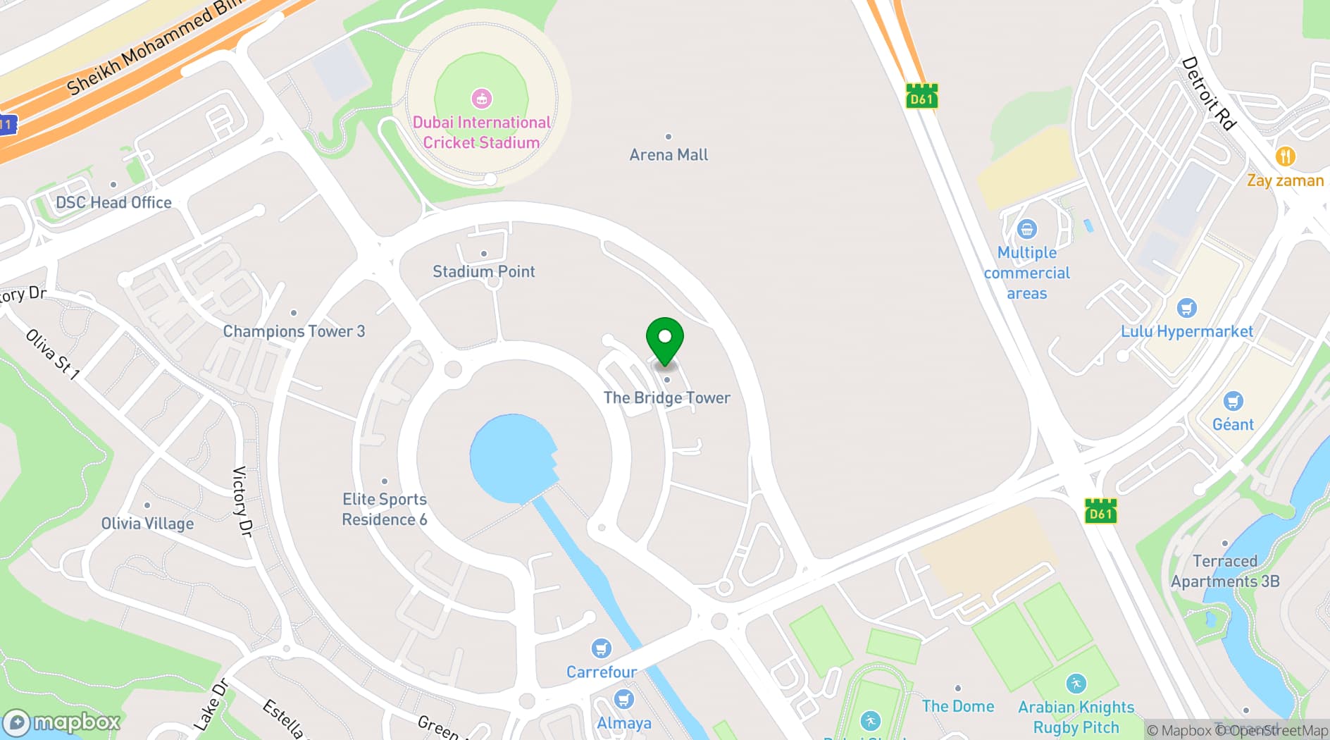 Map showing Dubai Sports City