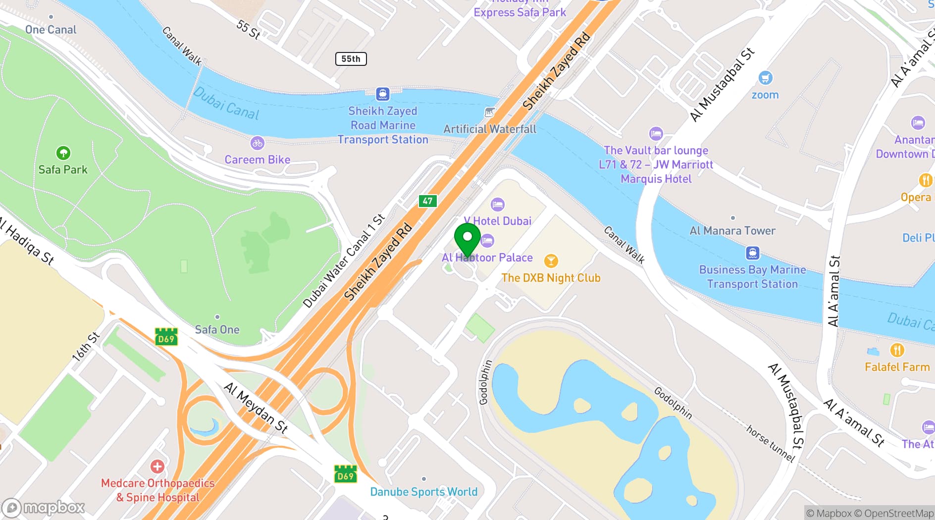 Map showing Habtoor Palace Dubai