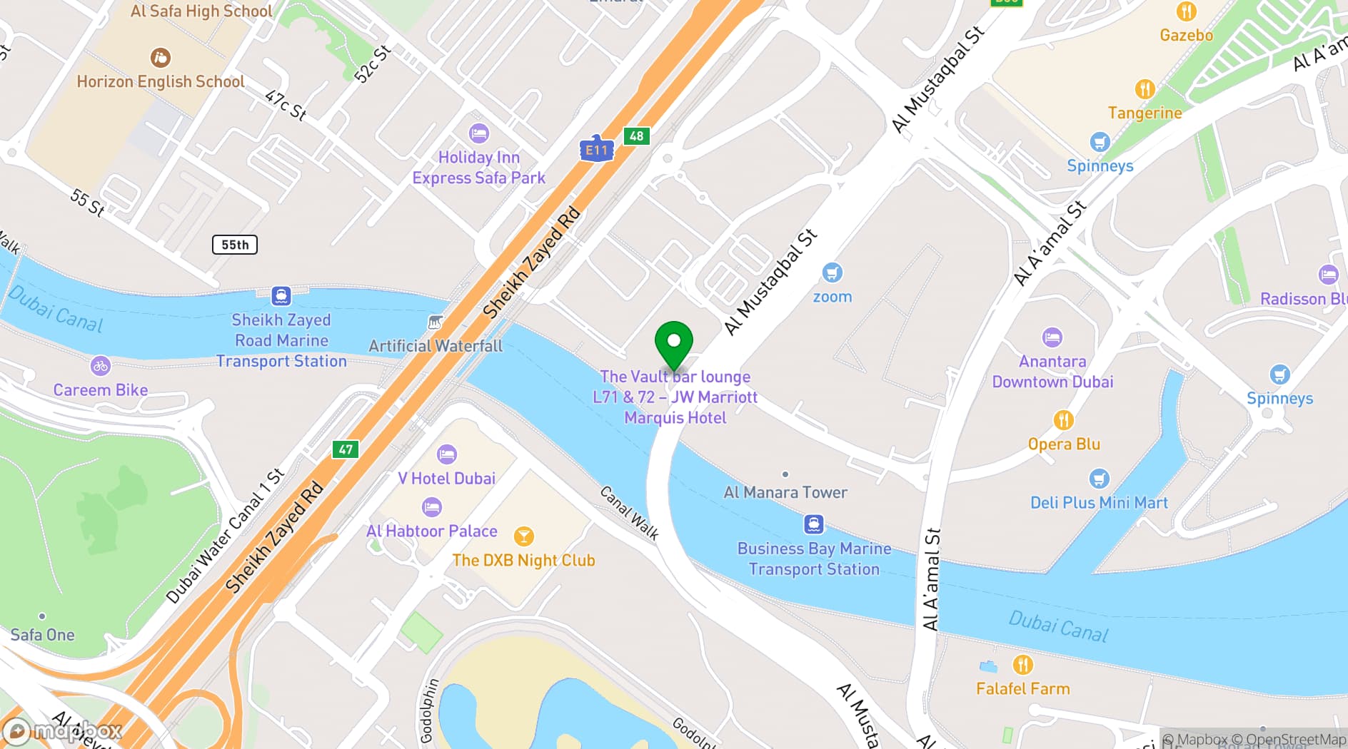 Map showing JW Marriott Marquis Hotel Dubai