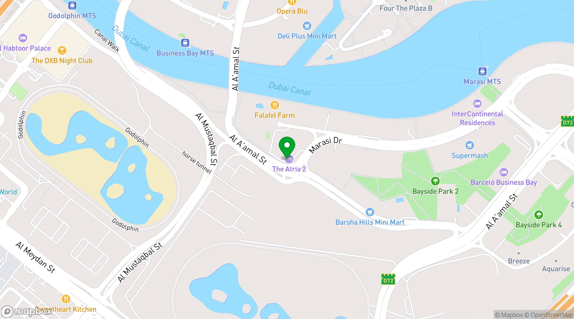 Map showing Millennium Atria Business Bay