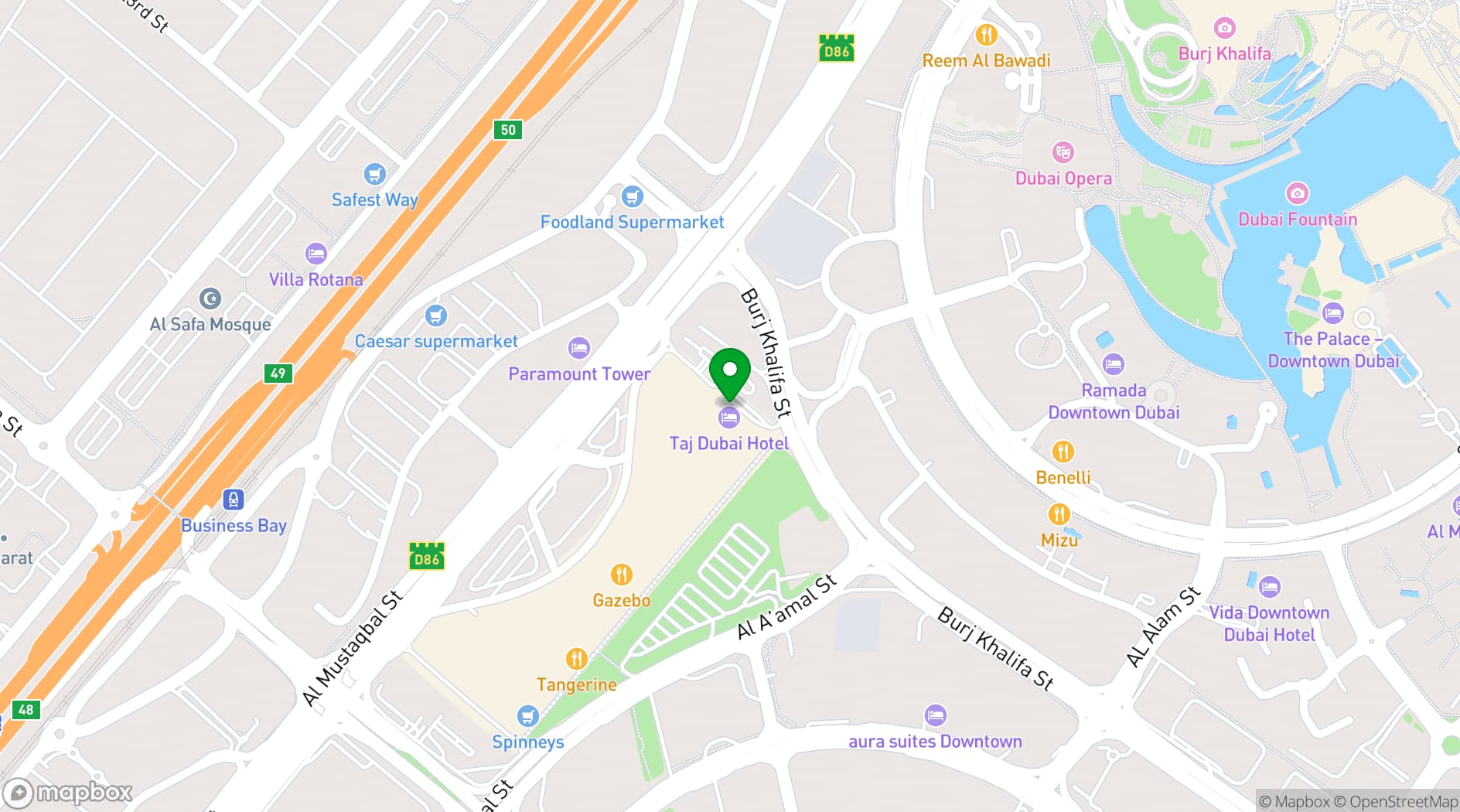 Map showing Taj Dubai