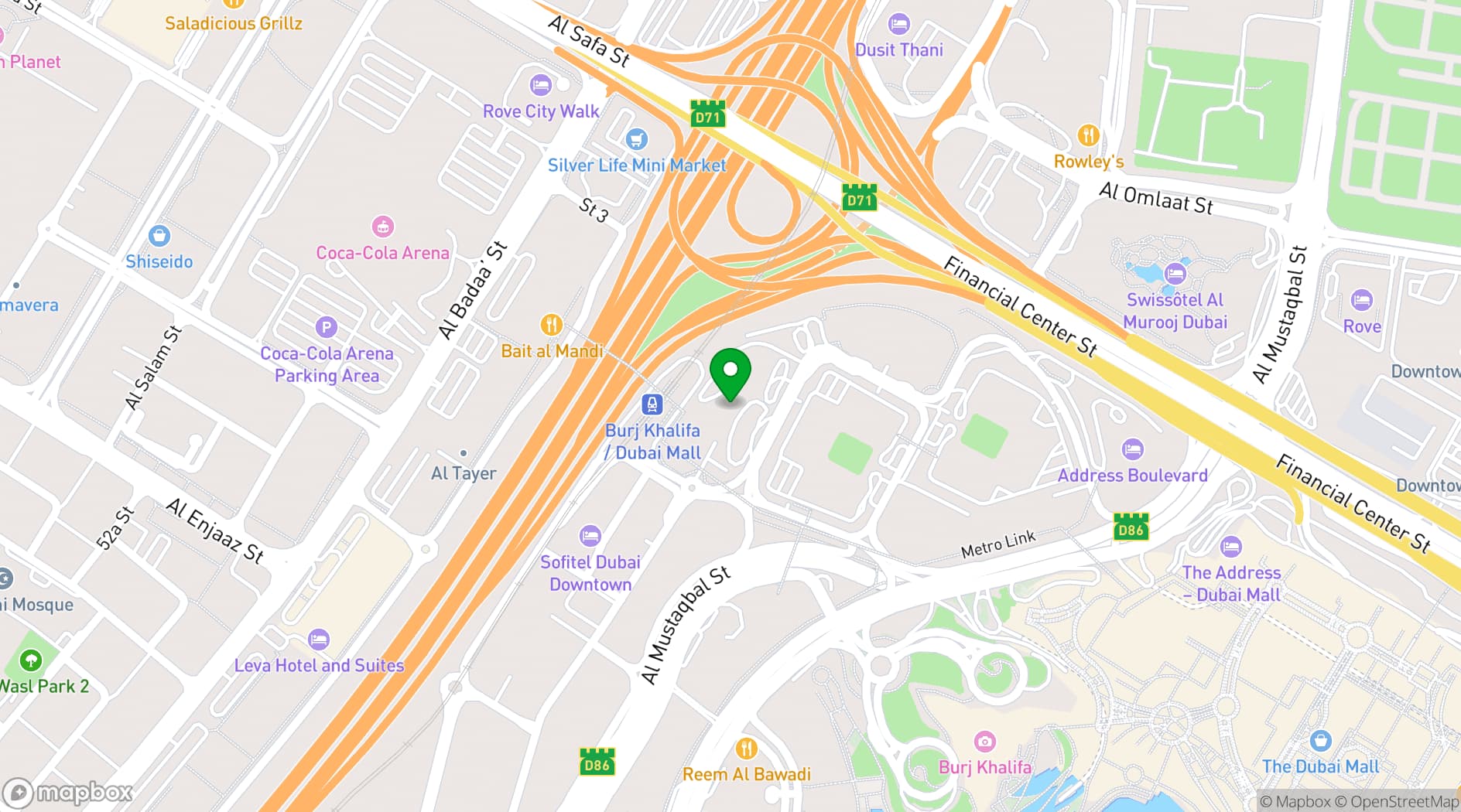 Map showing The Restaurant at Address Sky View