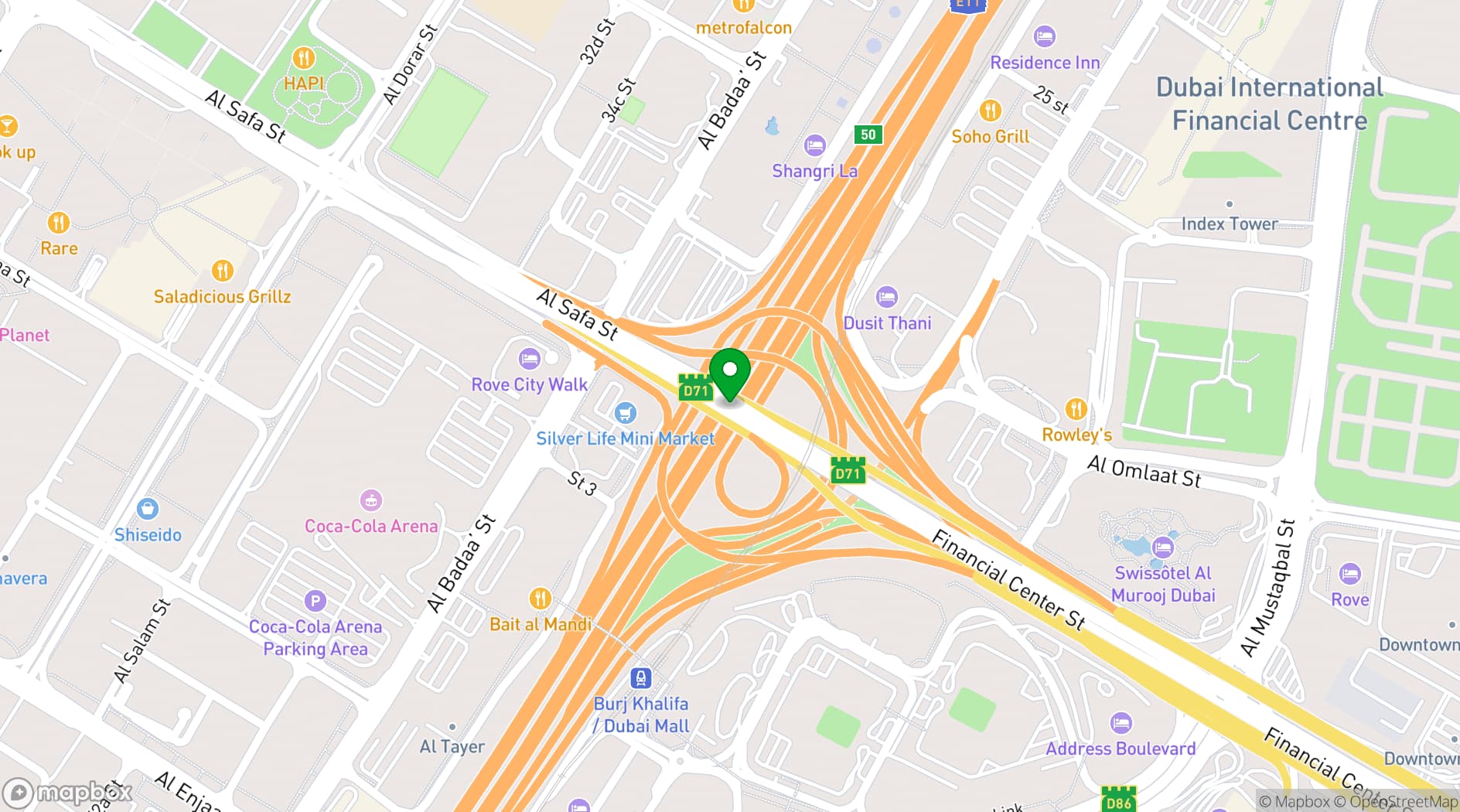 Map showing Park Hyatt Dubai
