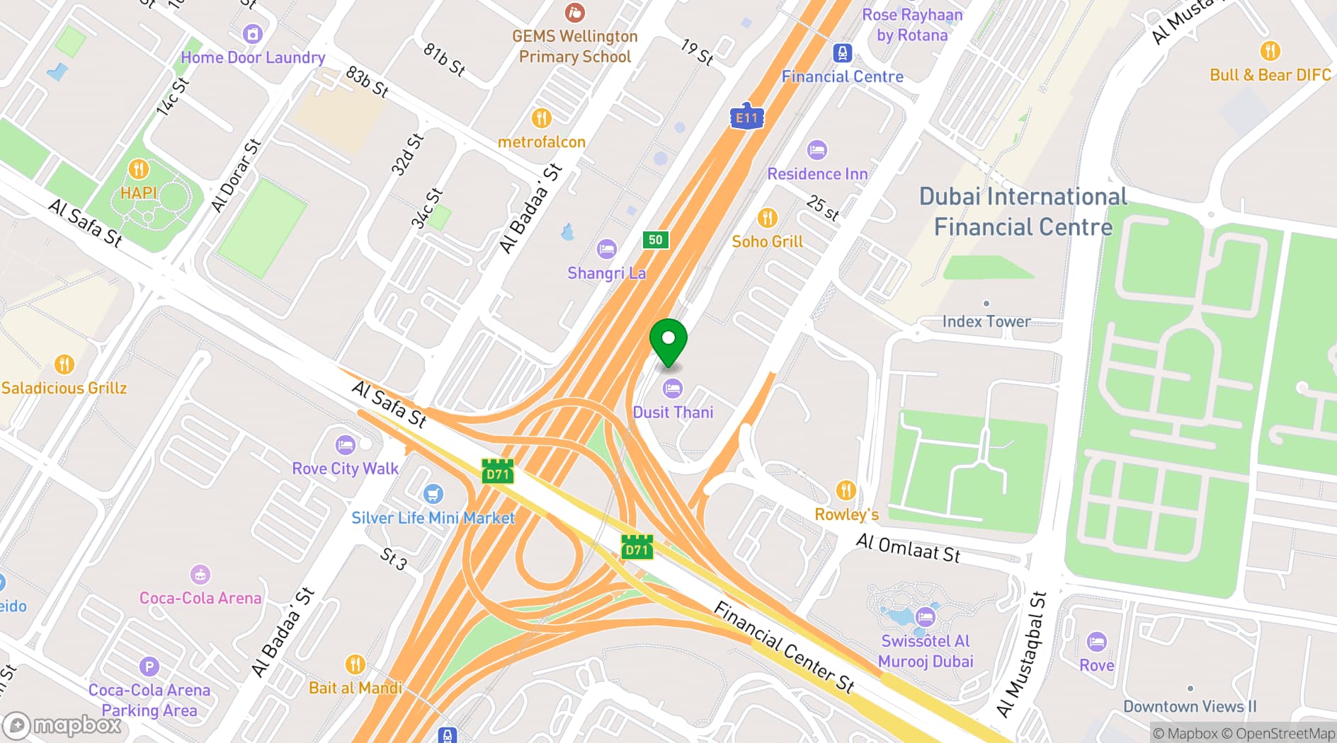 Map showing Dusit Thani Dubai