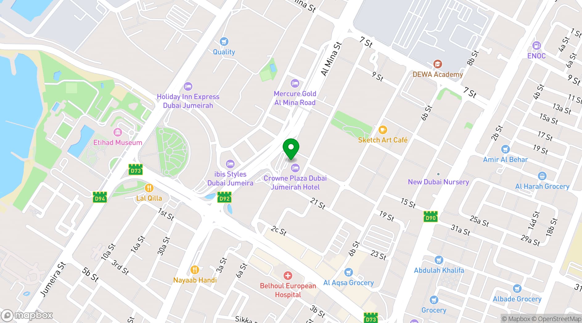 Map showing Crowne Plaza Dubai Jumeirah