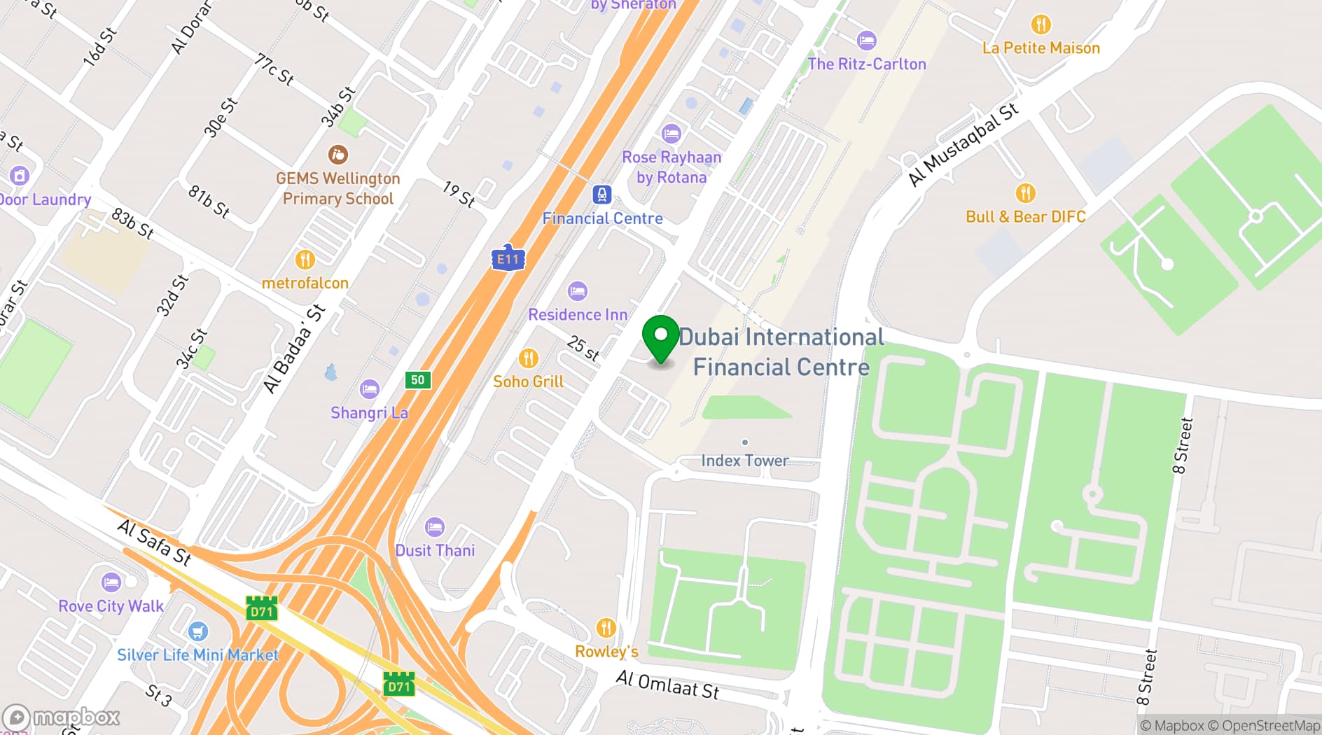 Map showing Emirates Financial Towers