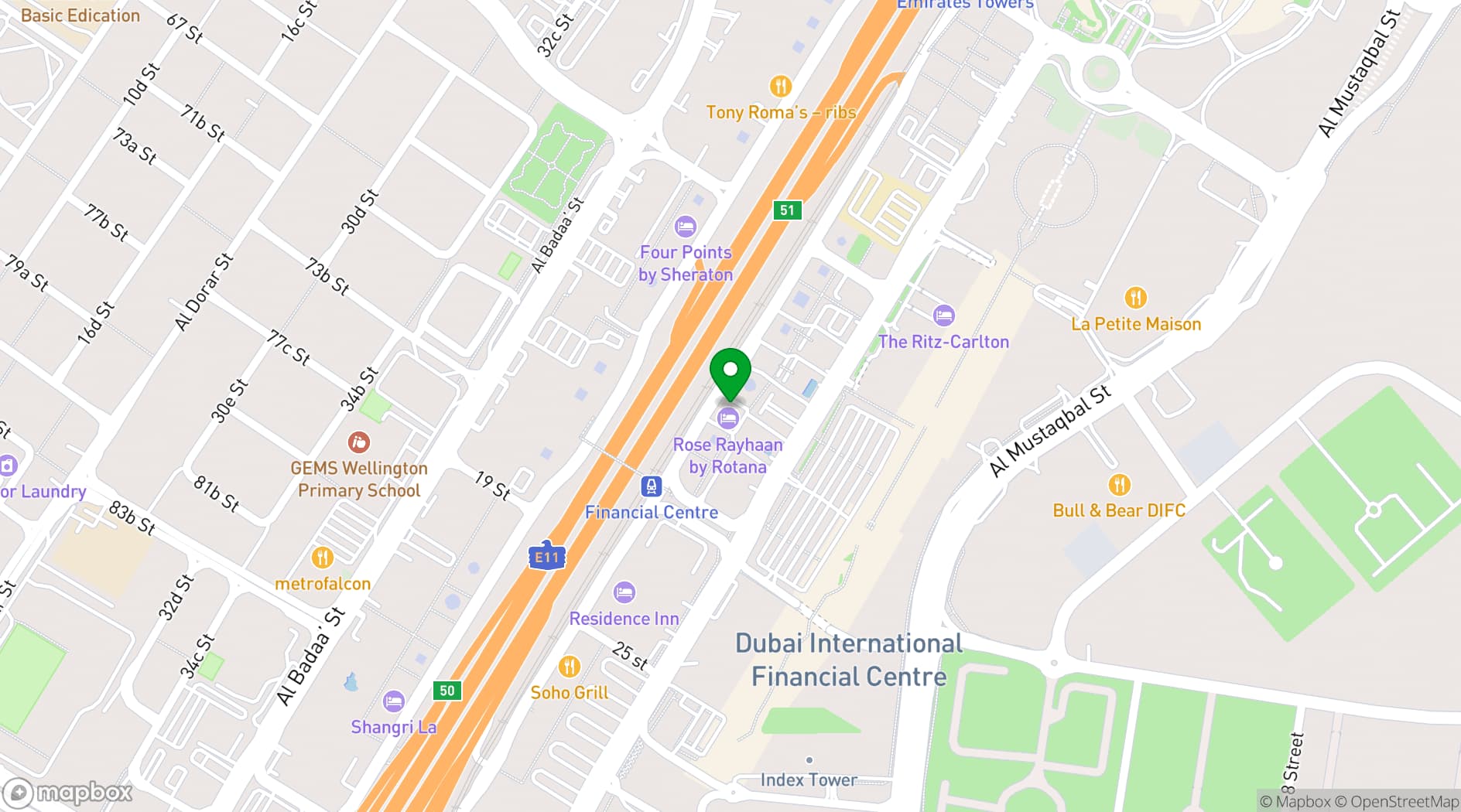 Map showing Rose Rayhaan by Rotana