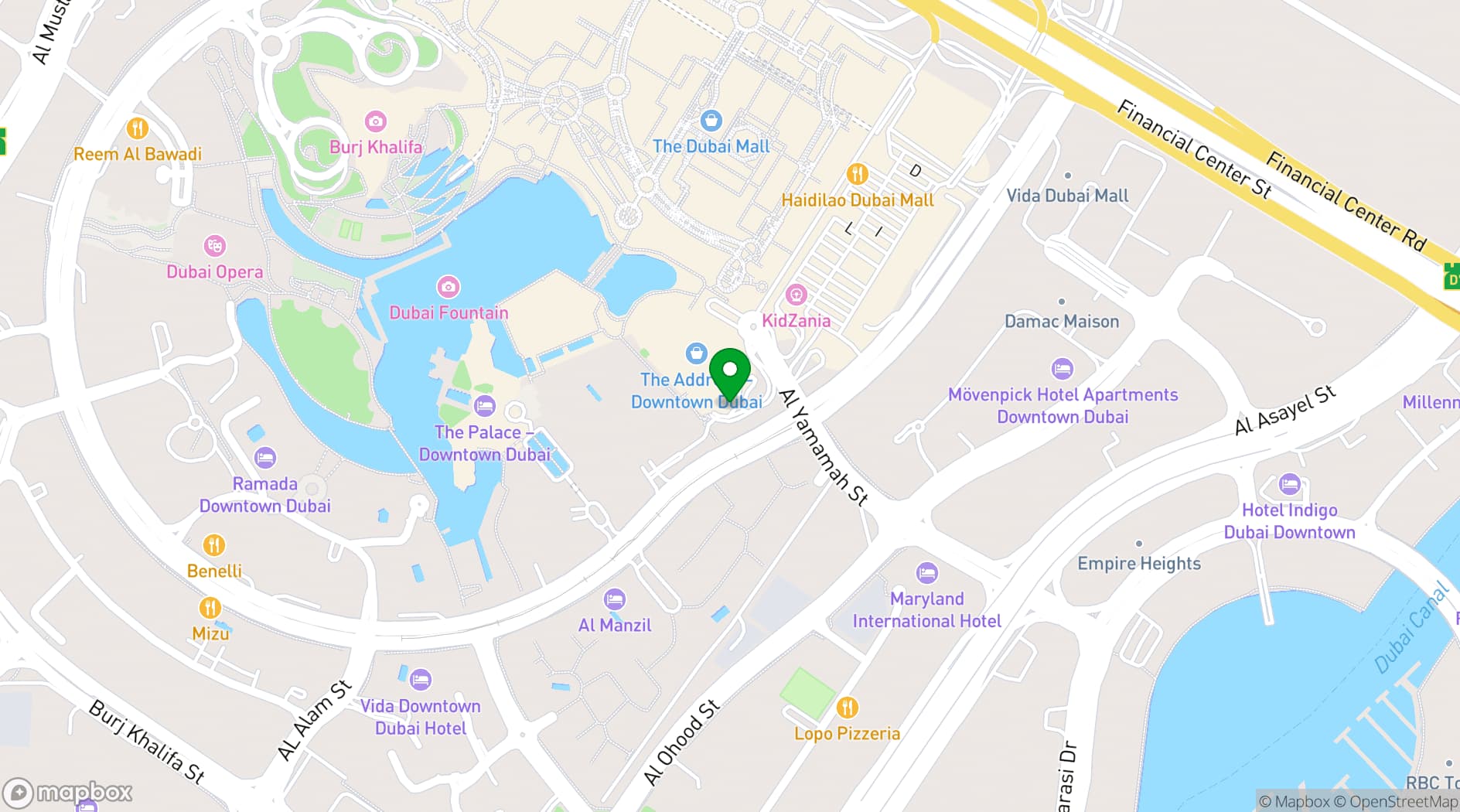 Map showing Address Downtown