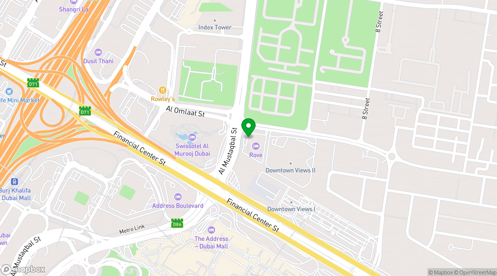Map showing Rove Downtown