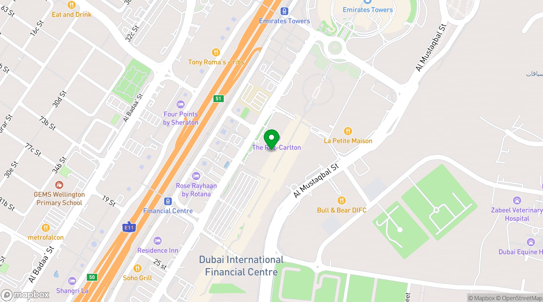 Map showing The Ritz-Carlton, Dubai International Financial Centre