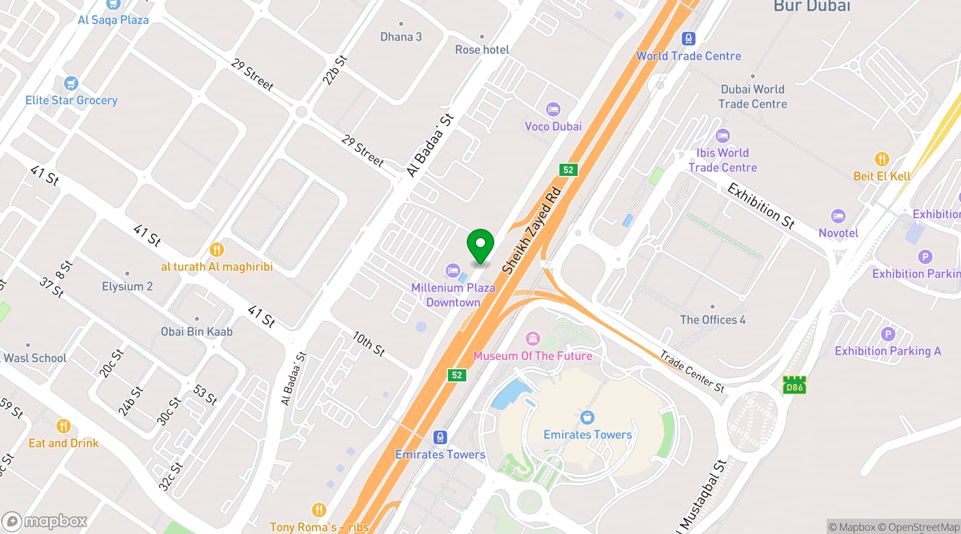 Map showing Millennium Plaza Downtown Hotel