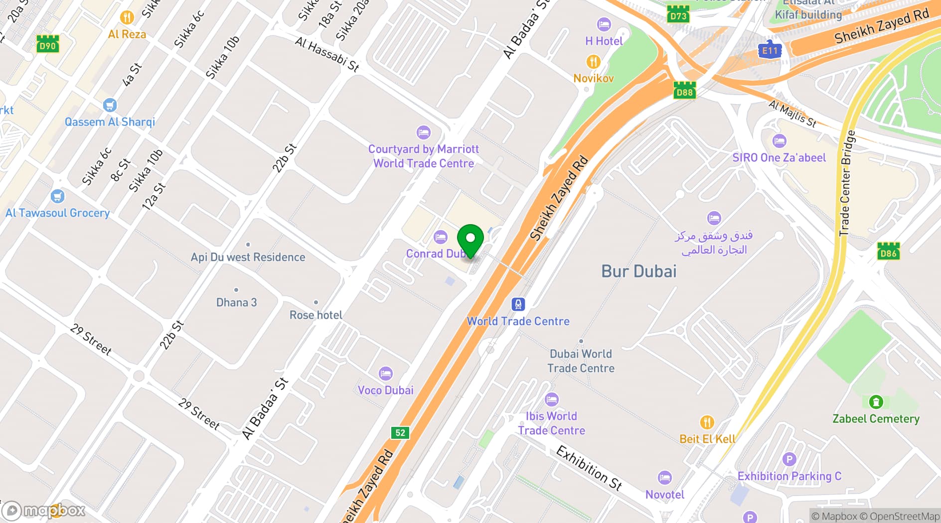 Map showing Conrad Dubai