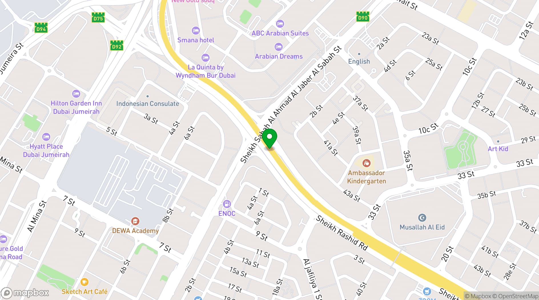 Map showing Raffles Dubai