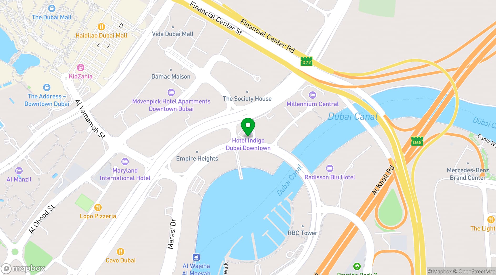 Map showing Hotel Indigo Dubai Downtown