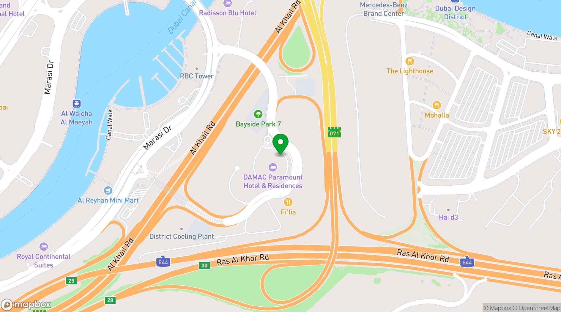 Map showing Paramount Hotel Dubai