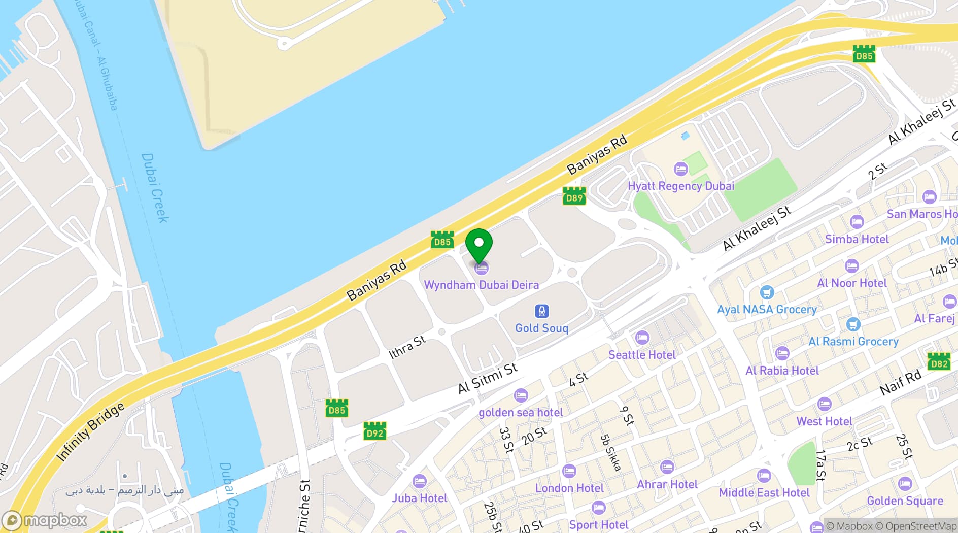 Map showing Wyndham Dubai Deira