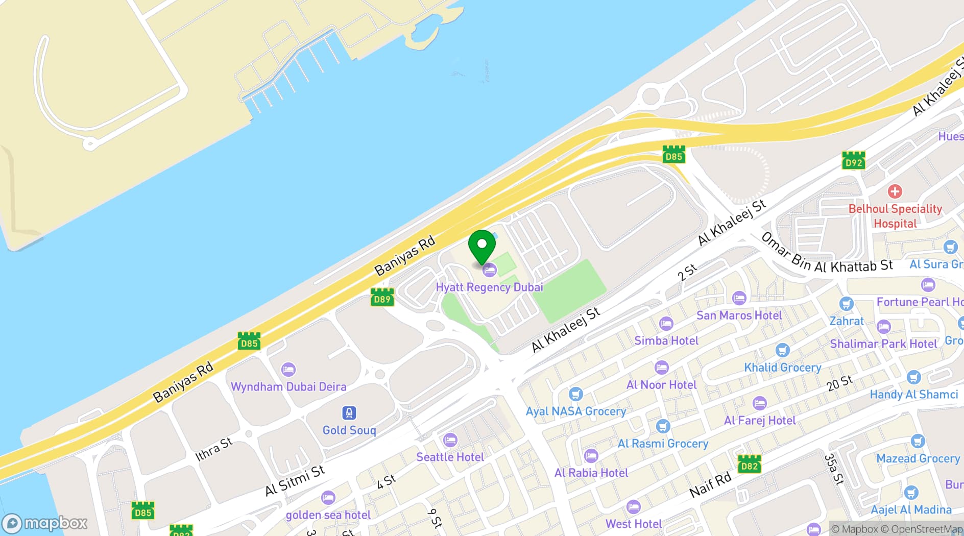 Map showing Hyatt Regency Dubai Hotel