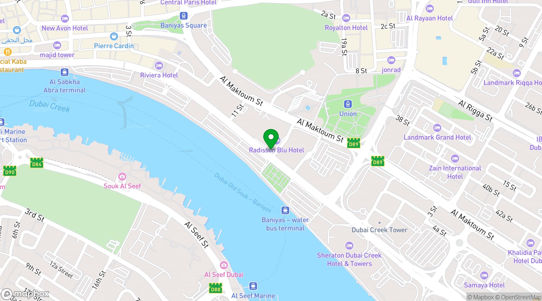 Map showing Radisson Blu Hotel, Dubai Deira Creek