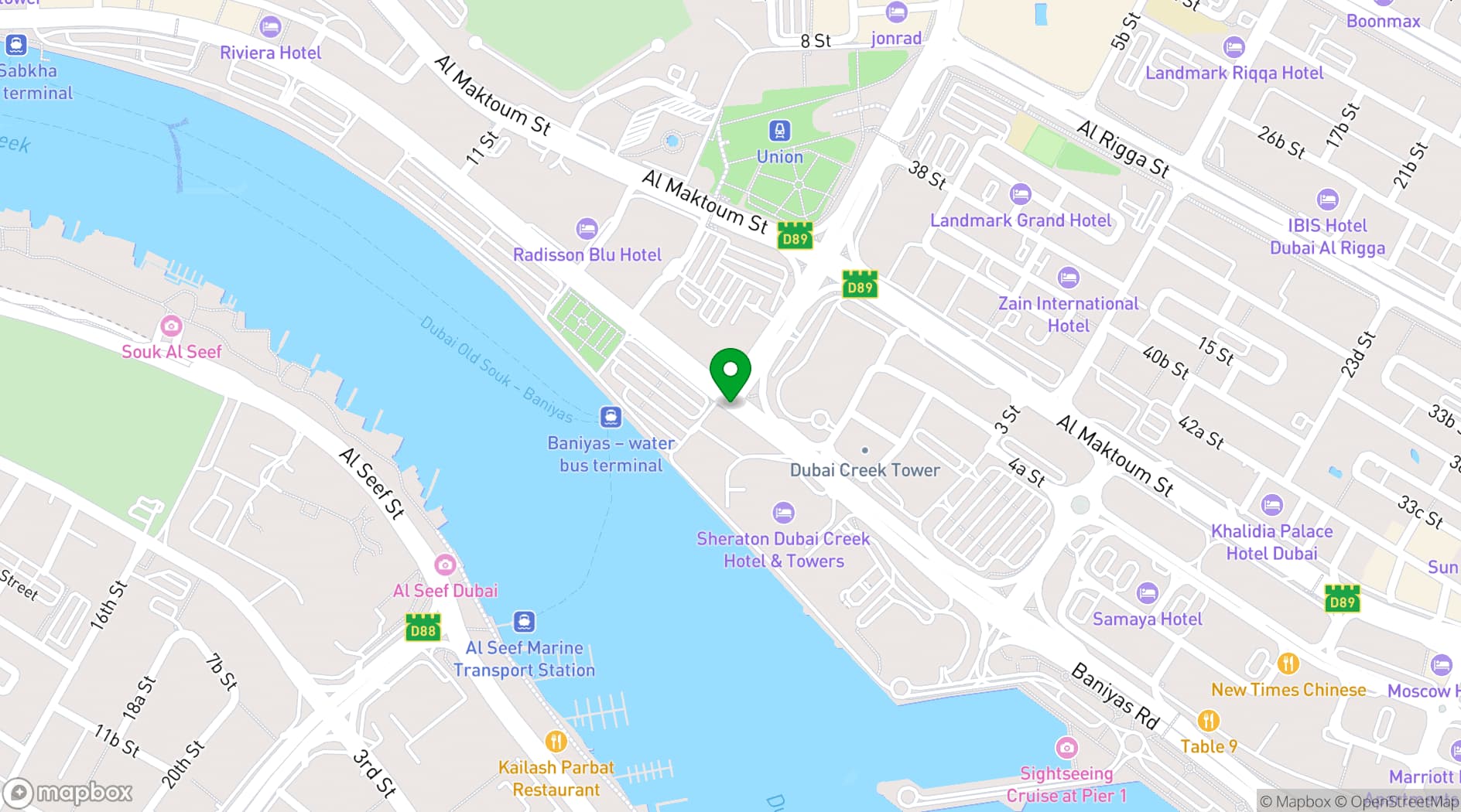 Map showing Aloft Dubai Creek
