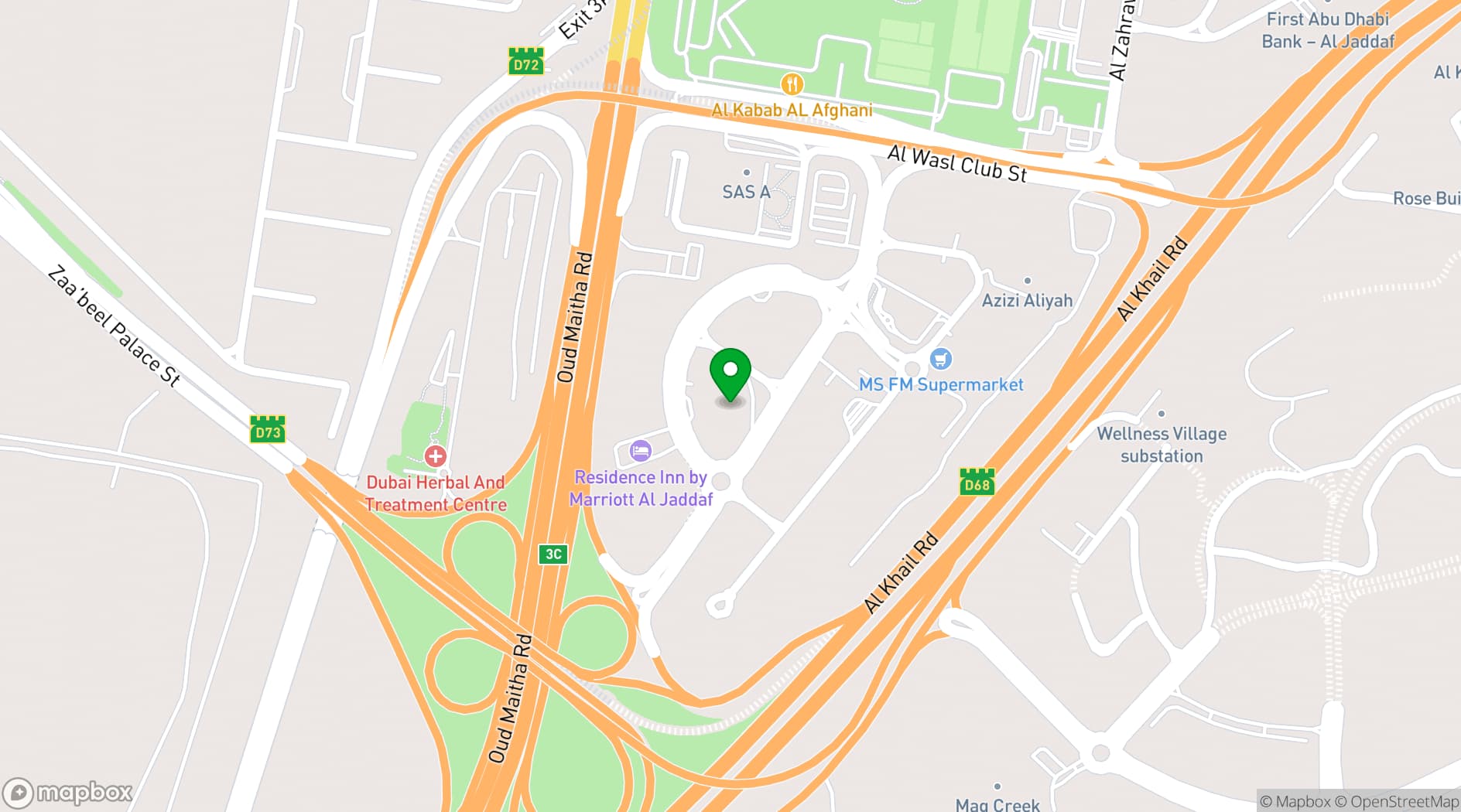 Map showing Marriott Hotel Al Jaddaf, Dubai