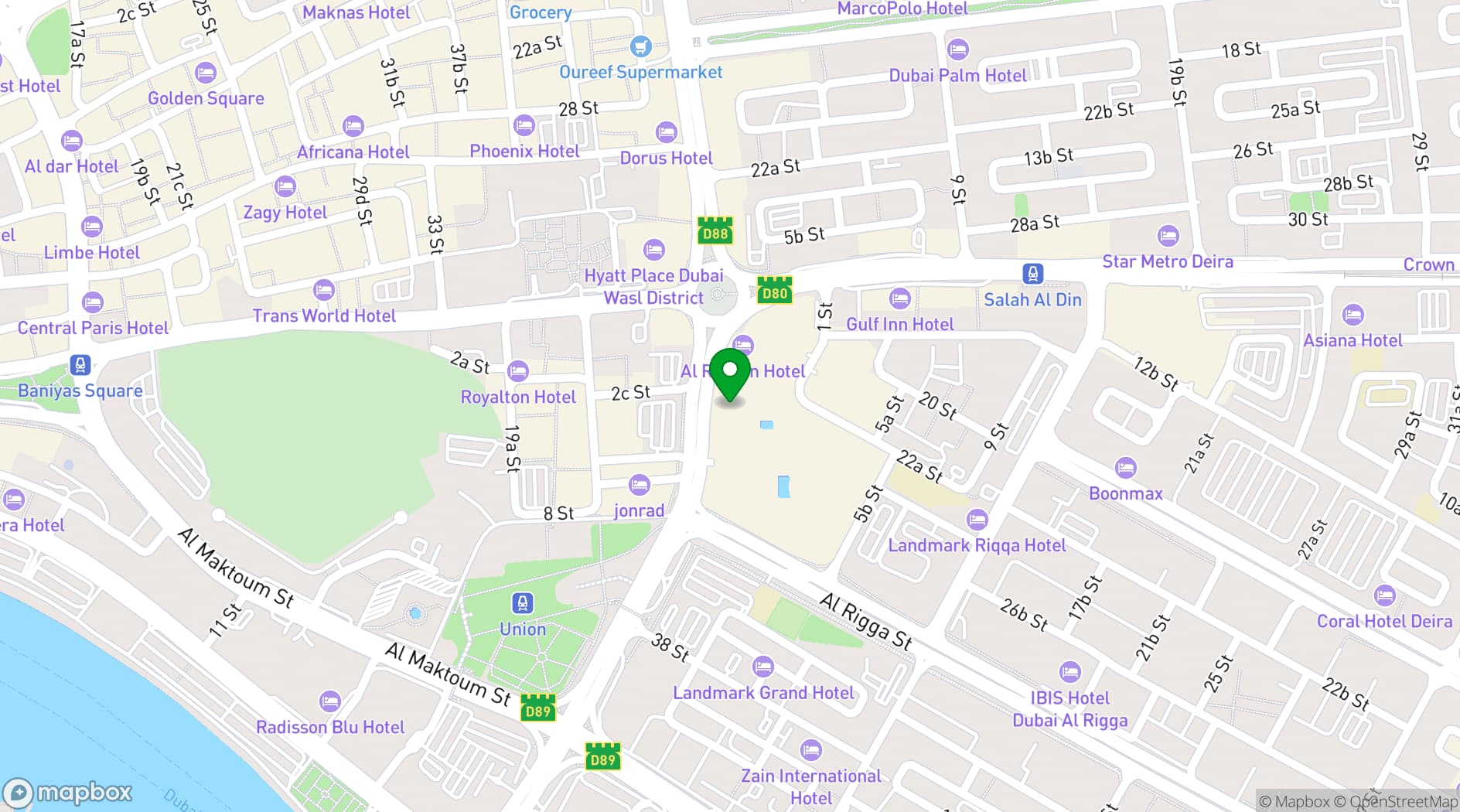 Map showing Swissotel Al Ghurair