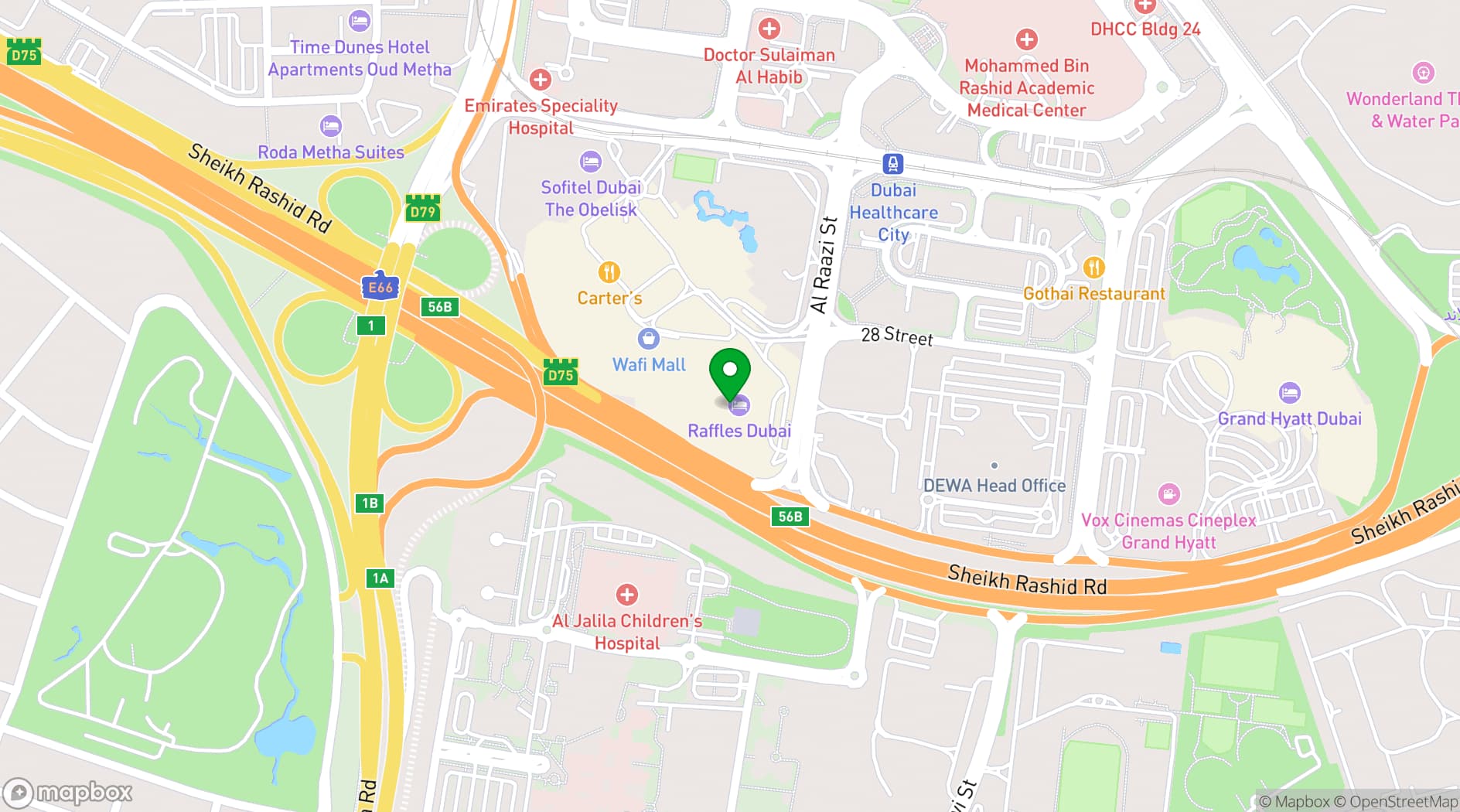 Map showing Raffles Dubai