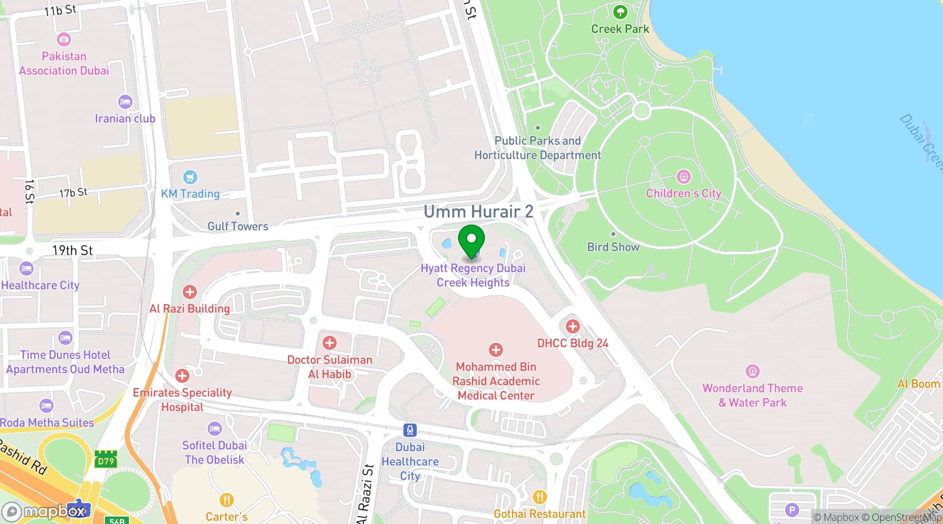 Map showing Hyatt Regency Dubai Creek Heights