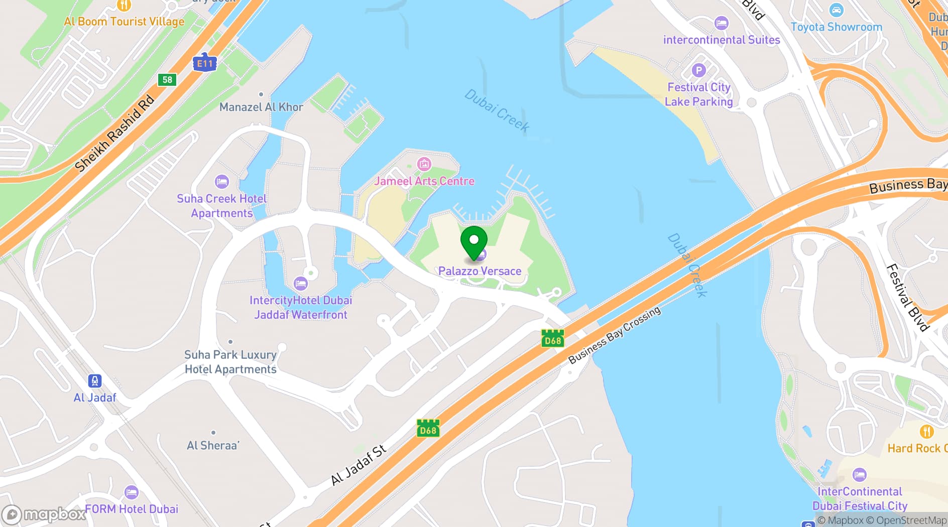 Map showing Palazzo Versace Dubai