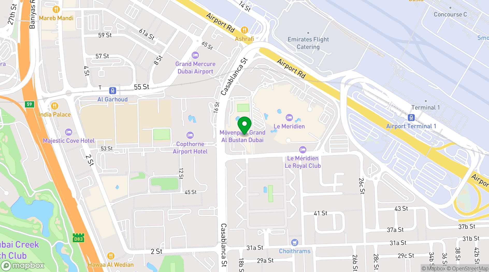 Map showing Mövenpick Grand Al Bustan Dubai