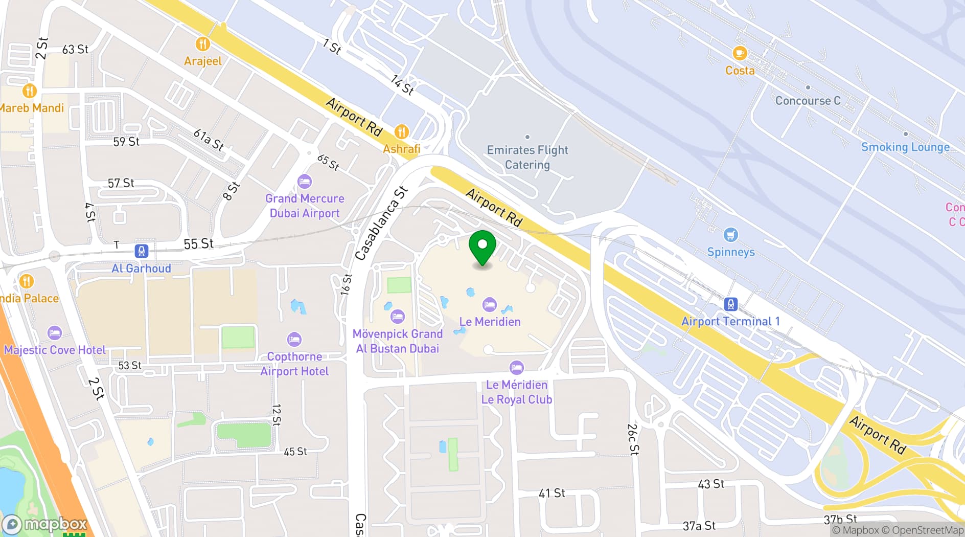 Map showing Le Méridien Dubai Hotel & Conference Centre
