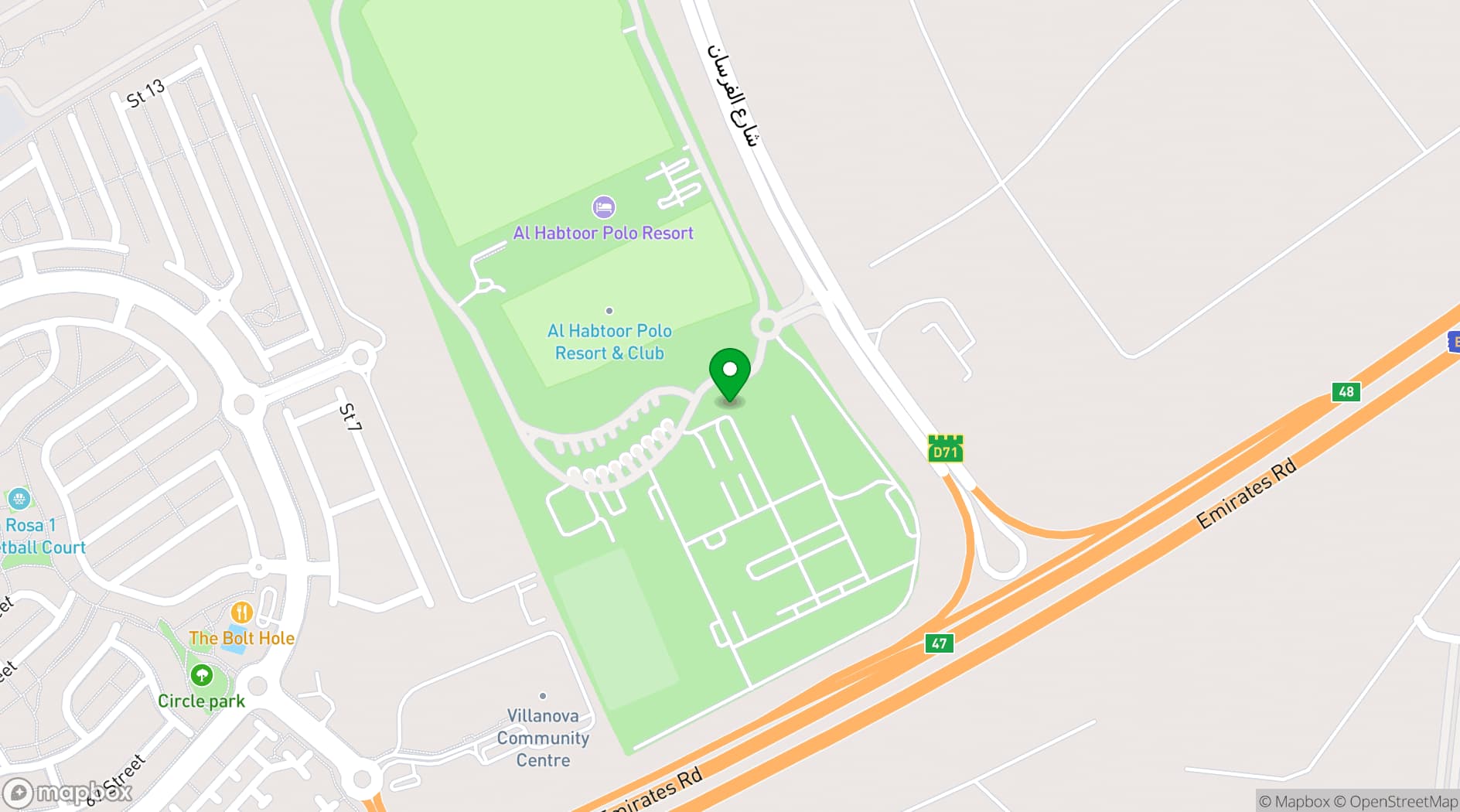 Map showing Al Habtoor Polo Club