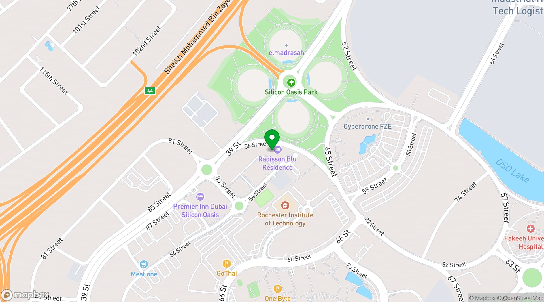 Map showing Radisson Blu Residence Dubai Silicon Oasis