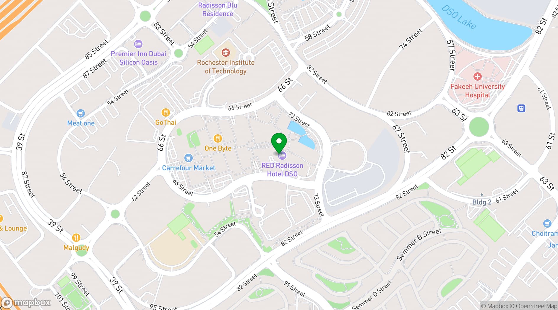 Map showing Radisson RED Dubai Silicon Oasis