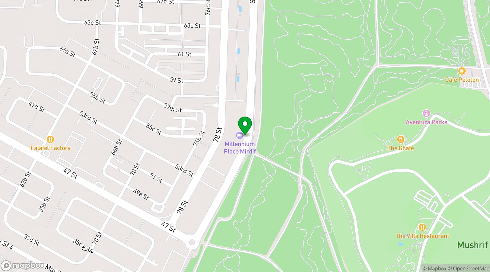 Map showing Millennium Place Mirdif Hotel