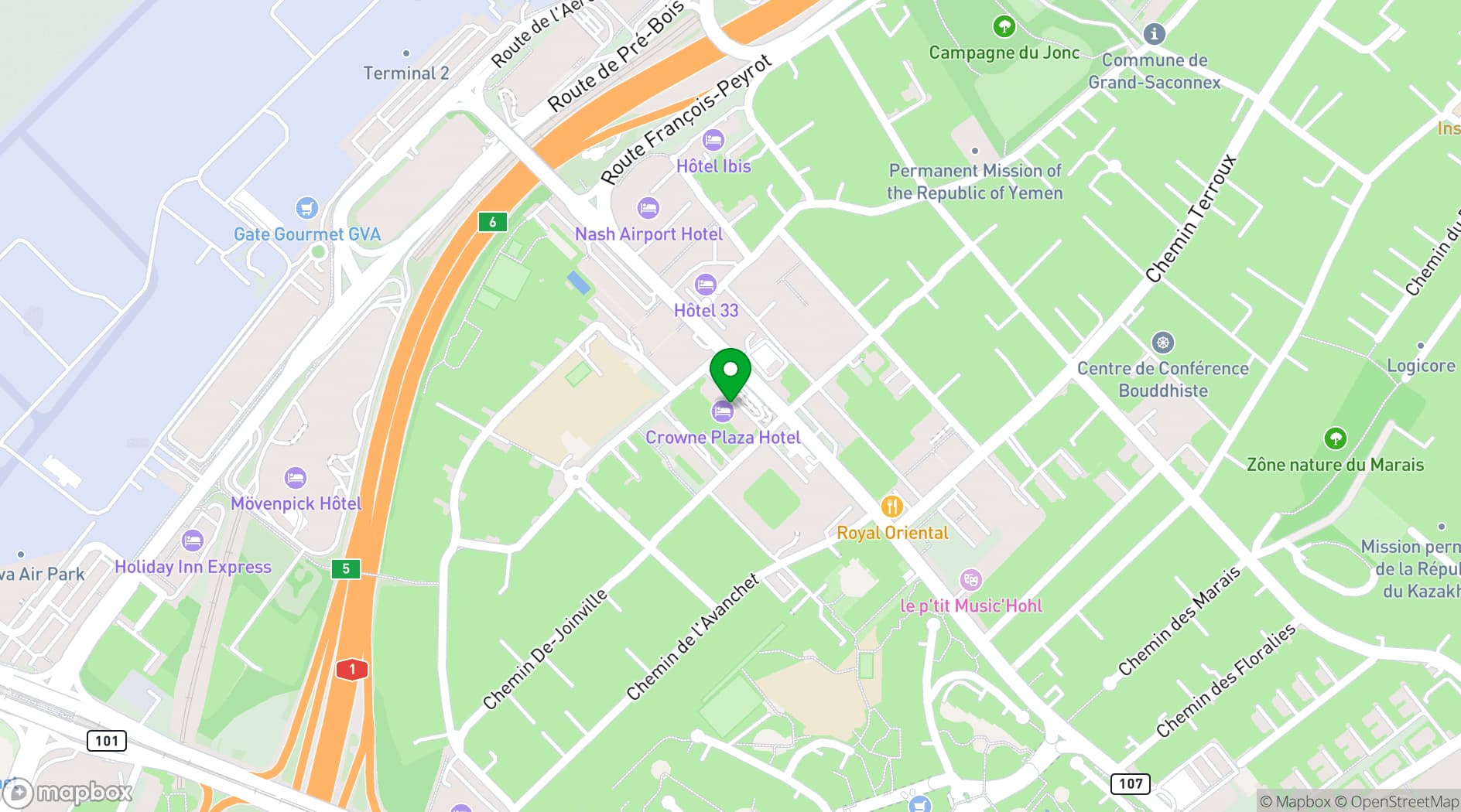 Map showing Crowne Plaza Genève