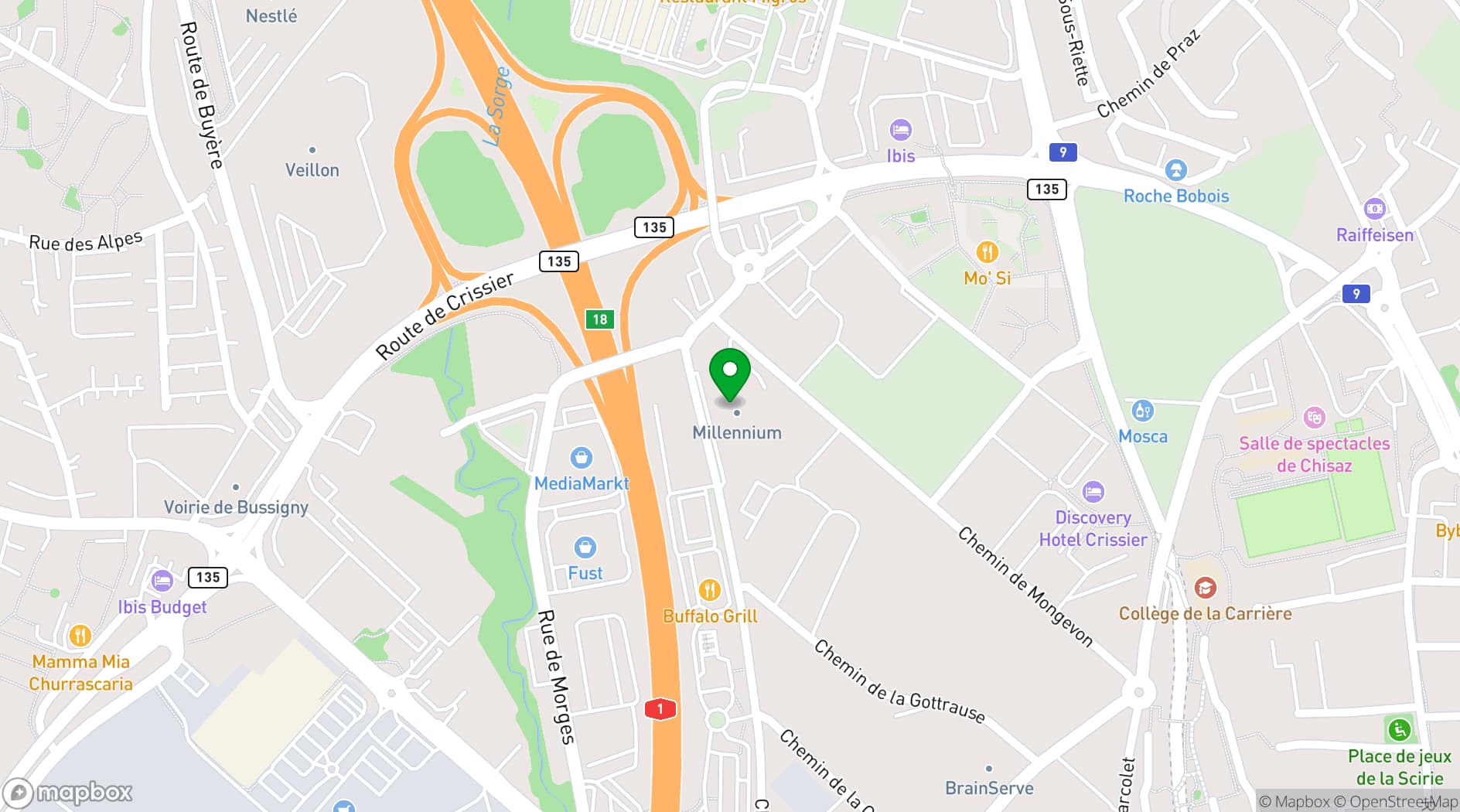 Map showing Millennium Center