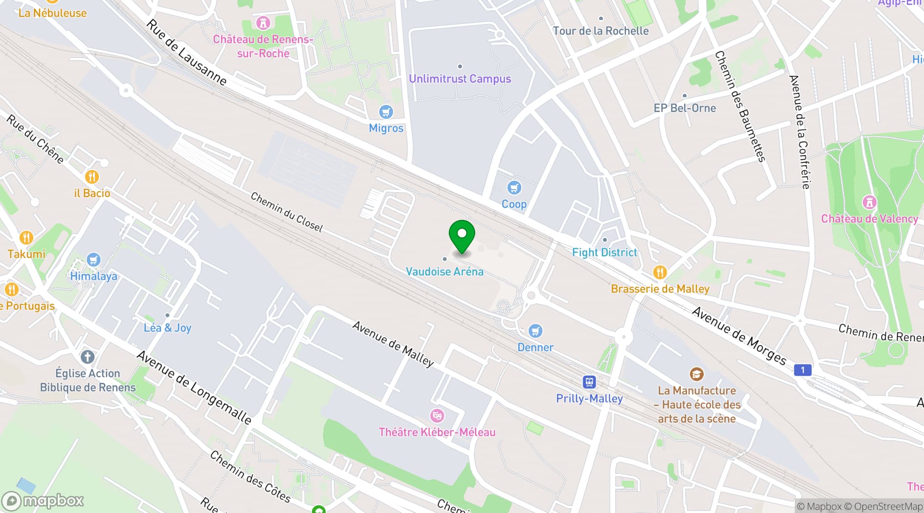Map showing Vaudoise Aréna