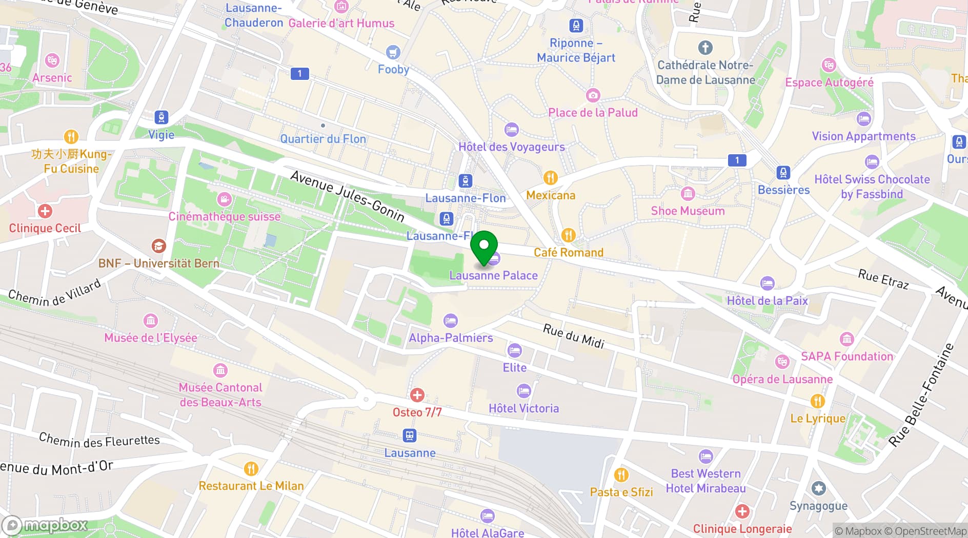 Map showing Lausanne Palace