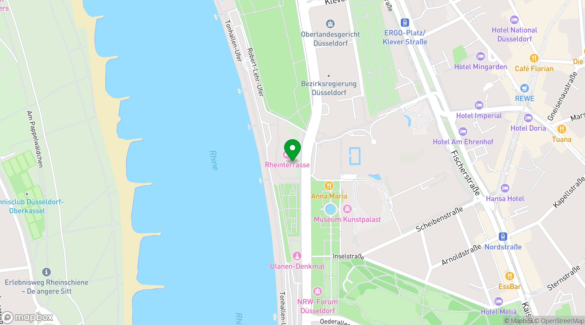 Map showing Rheinterrasse Düsseldorf