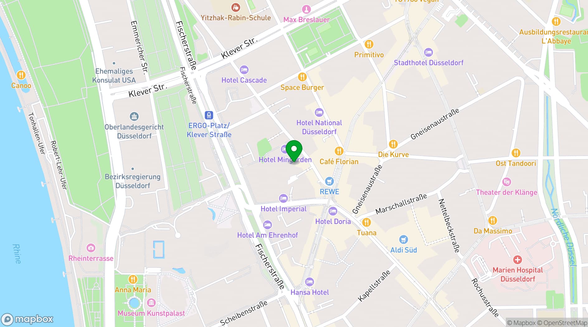 Map showing Hotel Indigo Dusseldorf