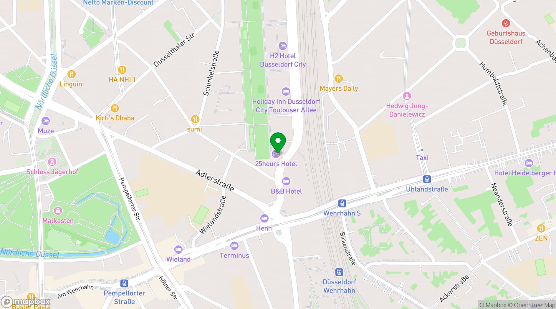 Map showing 25hours Hotel Das Tour